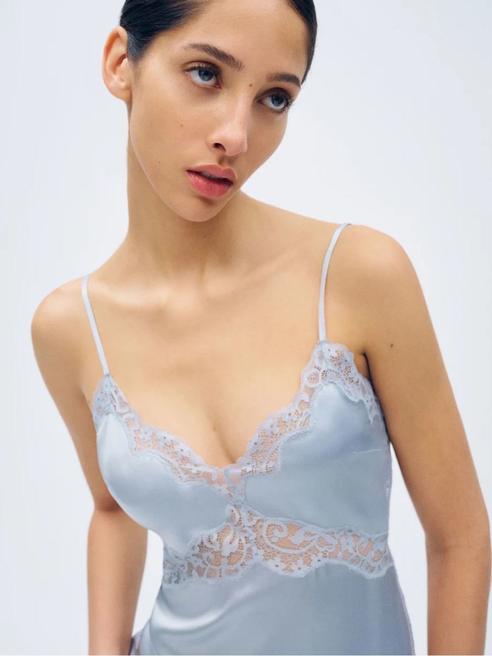 Reformation Ericka Silk Slip in Pale Blue